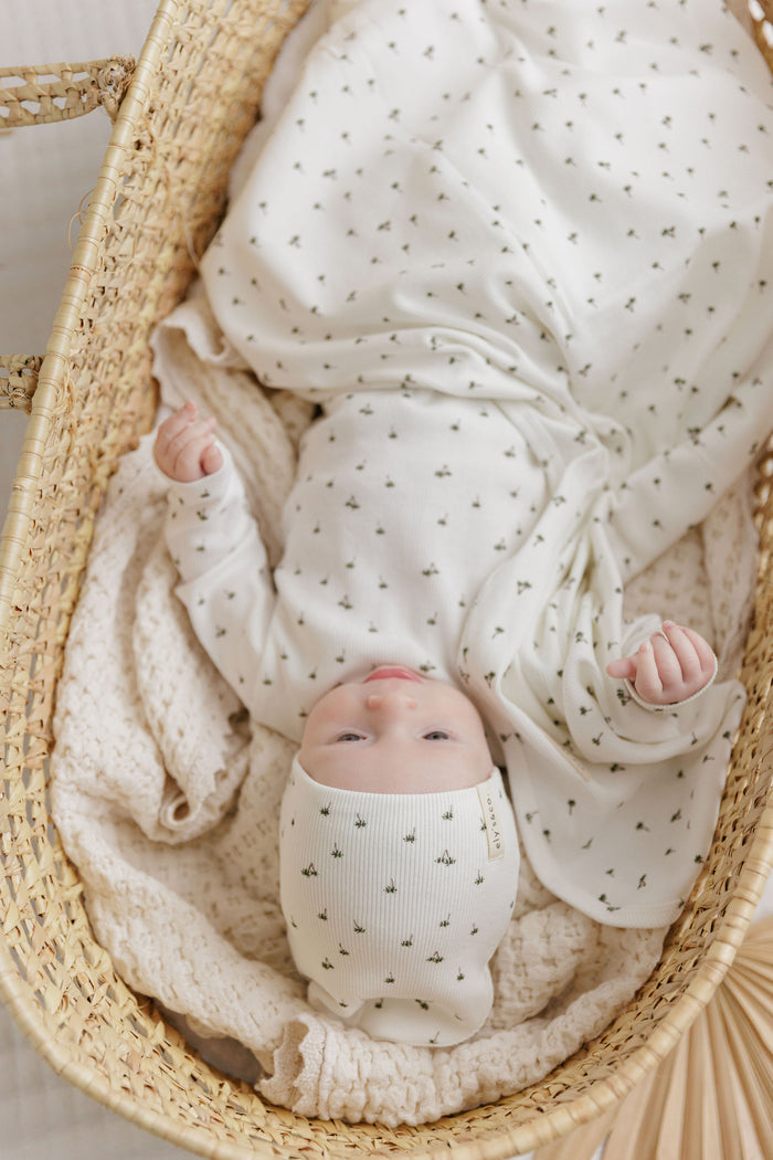 Baby Boy Footie and Beanie Set - Ivory - Printed Palm Trees