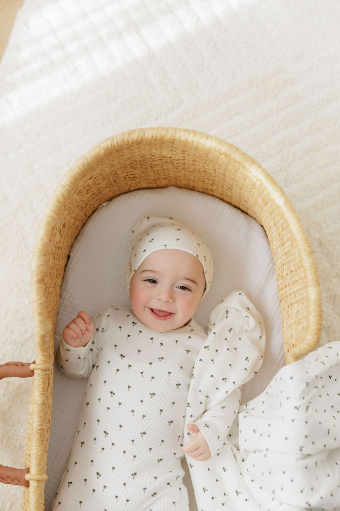 Baby Boy Footie and Beanie Set - Ivory - Printed Palm Trees