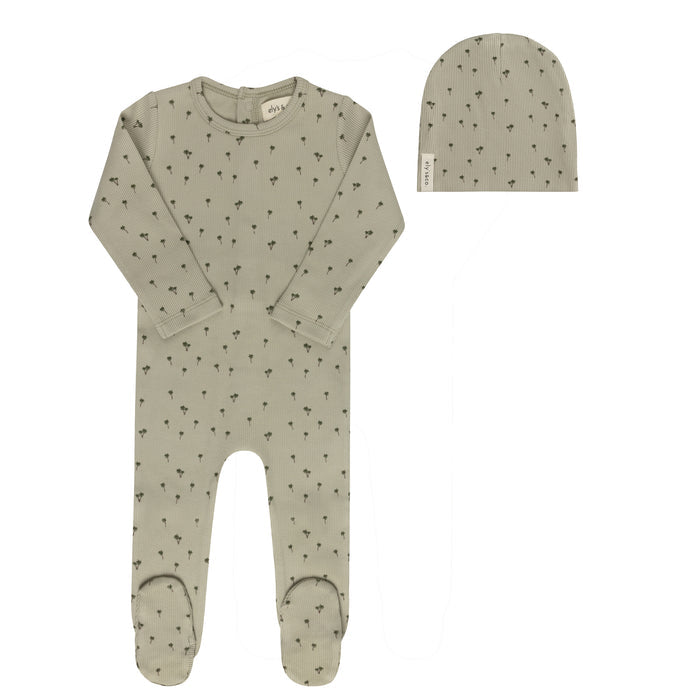 Baby Boy Footie and Beanie Set - Sage - Printed Palm Trees