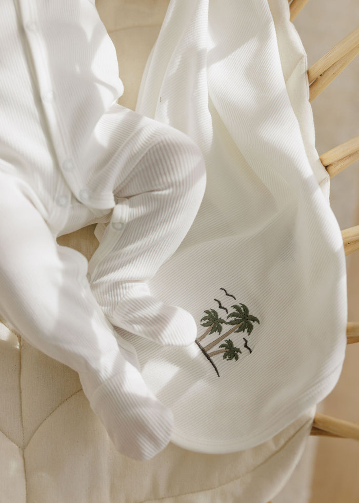 Baby Boy Footie and Bonnet - Ivory - Embroidered Palm Trees