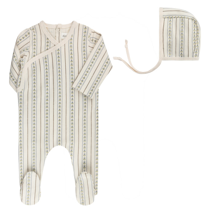 Baby Boy Footie and Bonnet - Ivory Blue - Linear Tulip