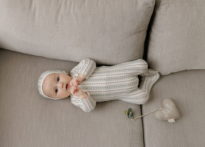 Baby Boy Footie and Bonnet - Ivory Blue - Linear Tulip