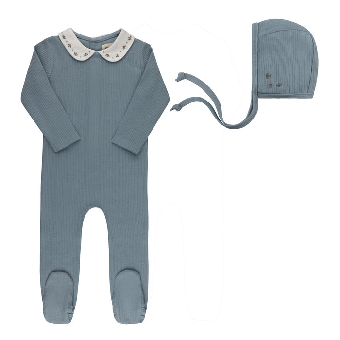 Baby Boy Footie and Bonnet – Blue – Keepsake Collection