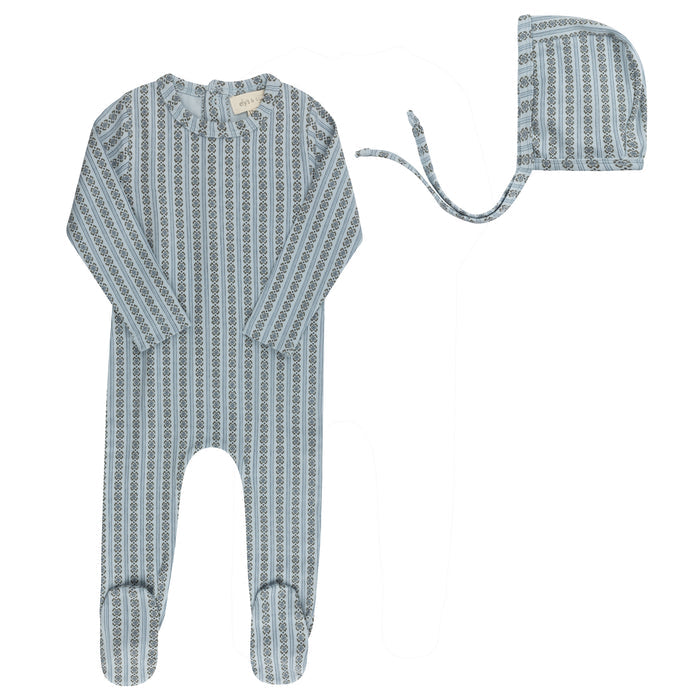 Baby Boy Footie and Bonnet – Blue – Linear Leaf