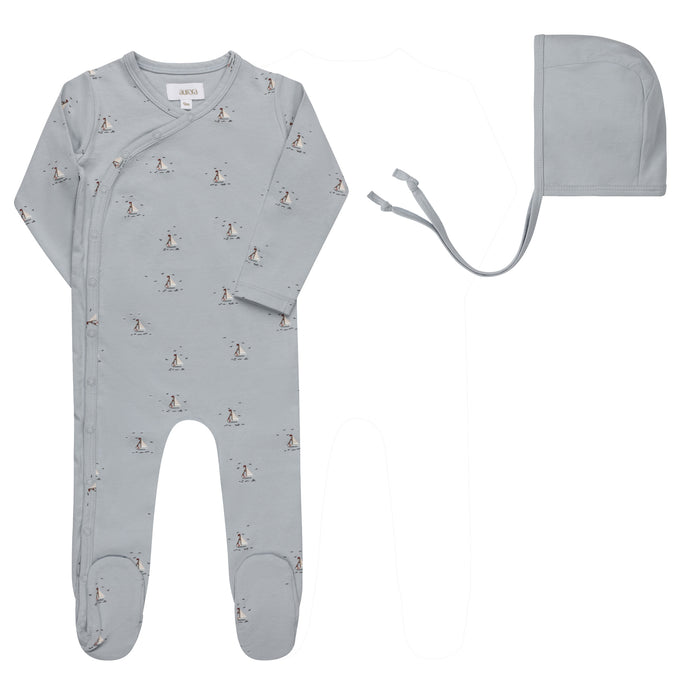 Baby Boy Footie and Bonnet – Blue – Nautical Print