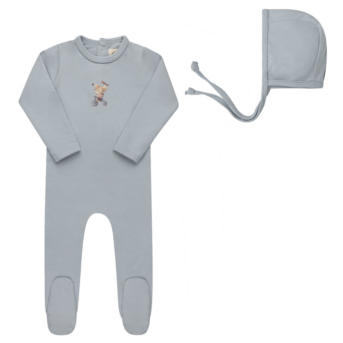 Baby Boy Footie and Bonnet – Blue – Playful Mouse