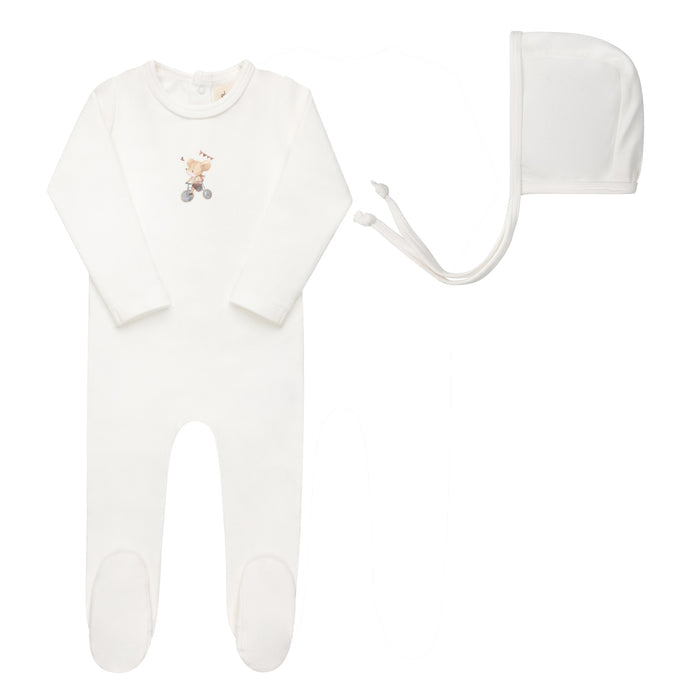 Baby Boy Footie and Bonnet – Ivory Blue – Playful Mouse