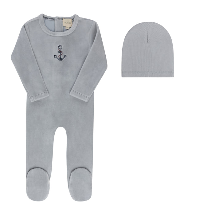 Baby Boy Footie & Beanie – Blue – Cross Stitch