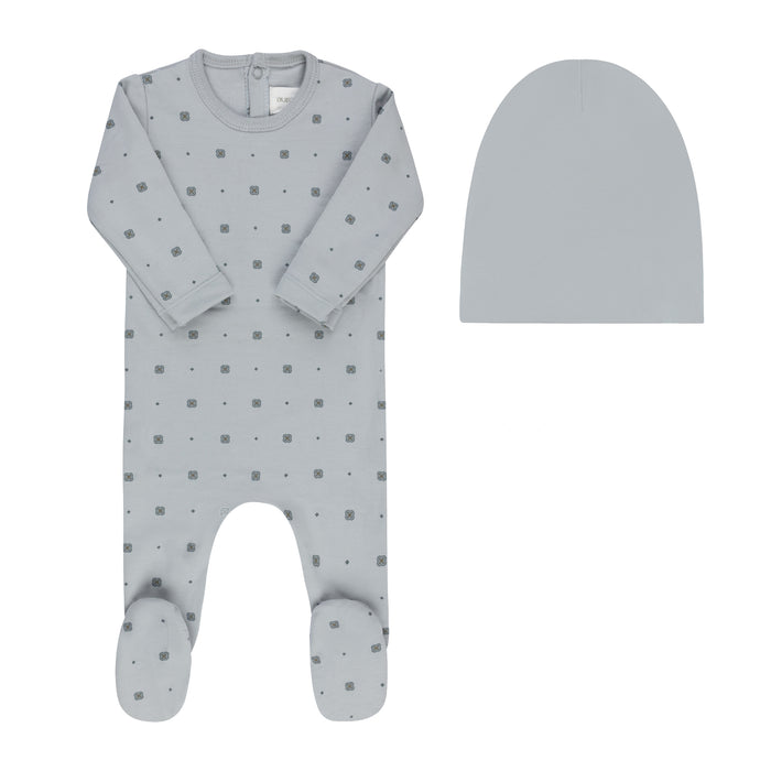 Baby Boy Footie & Beanie – Blue – Geometric Floral