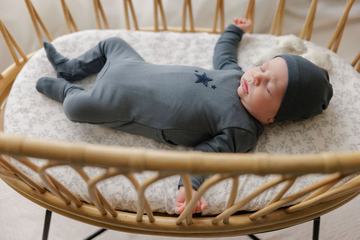 Baby Boy Footie & Beanie – Blue – Heart & Star