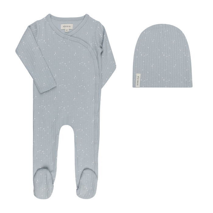 Baby Boy Footie & Beanie – Blue Stars – Printed Floral Star