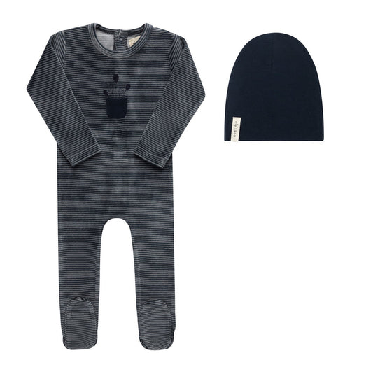 Baby Boy Footie & Beanie – Blue – Stripe