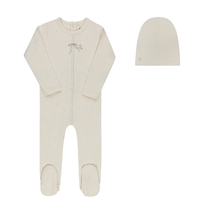 Baby Boy Footie & Beanie – Cream Charcoal – Bird Seam