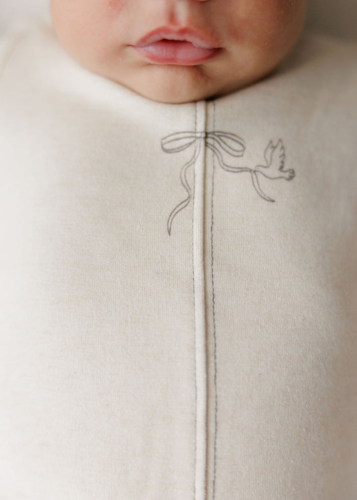 Baby Boy Footie & Beanie – Cream Charcoal – Bird Seam