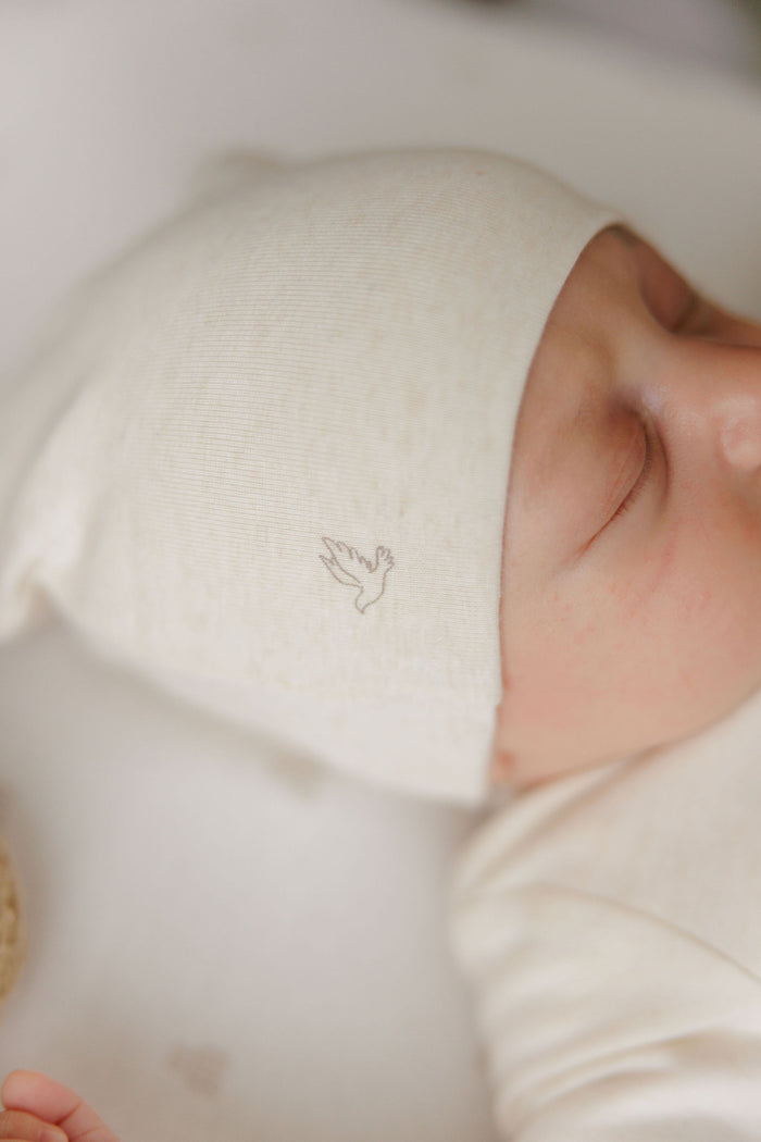 Baby Boy Footie & Beanie – Cream Charcoal – Bird Seam