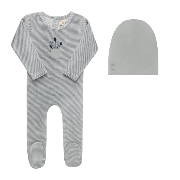 Baby Boy Footie & Beanie – Ivory Blue – Stripe