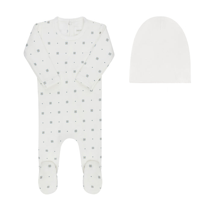 Baby Boy Footie & Beanie – Ivory Boy – Geometric Floral