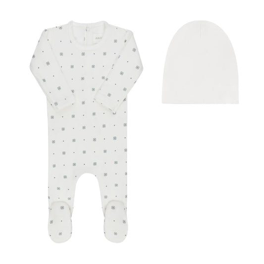 Baby Boy Footie & Beanie – Ivory Boy – Geometric Floral