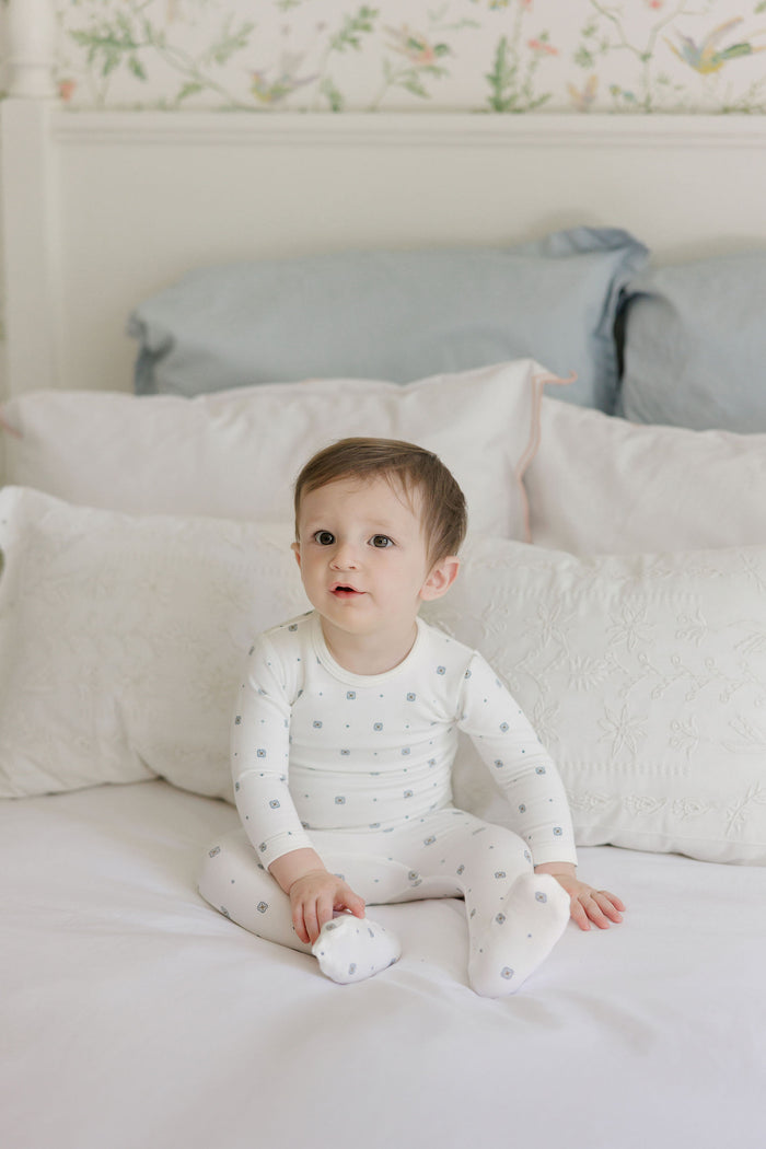 Baby Boy Footie & Beanie – Ivory Boy – Geometric Floral