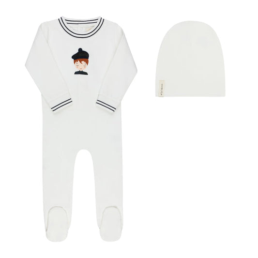 Baby Boy Footie & Beanie – Ivory Navy – French Terry Scottish