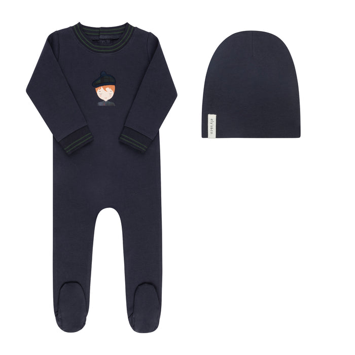 Baby Boy Footie & Beanie – Navy – French Terry Scottish