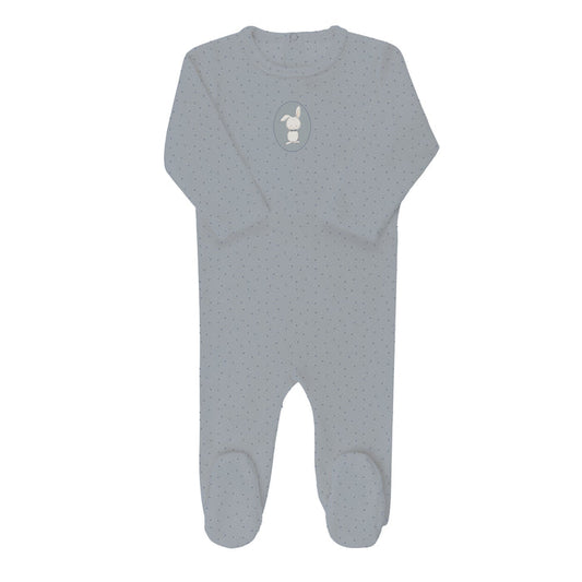 Baby Boy Footie – Blue – Bunny Pin Dot
