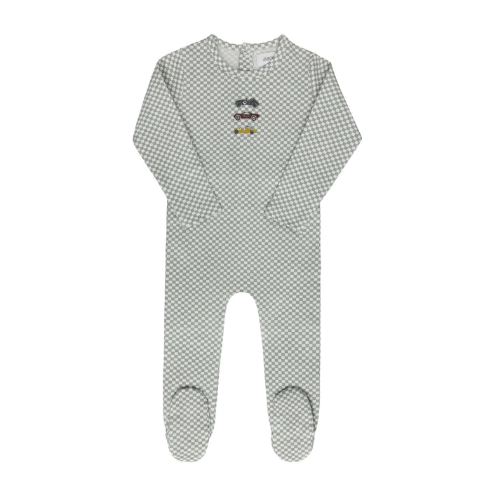 Baby Boy Footie – Blue – Checked Race Car