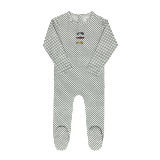 Baby Boy Footie – Blue – Checked Race Car