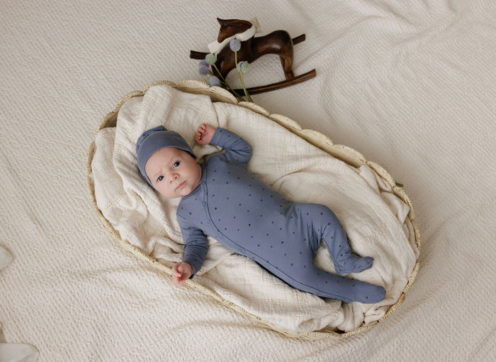 Baby Boy Footie – Blue – Clover Print