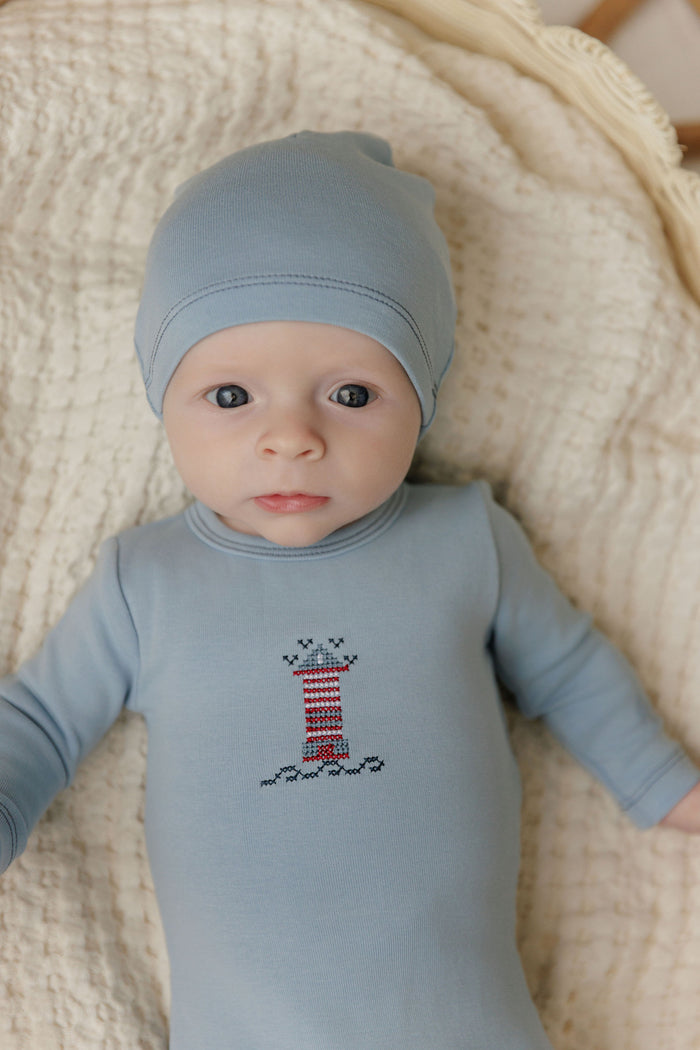 Baby Boy Footie – Blue – Cross Stitch Lighthouse