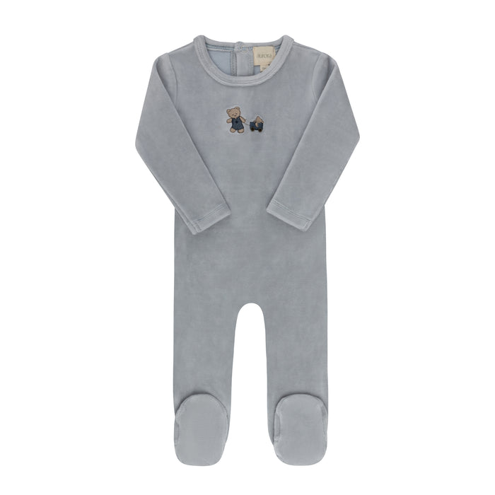 Baby Boy Footie – Blue – Embroidered Bear