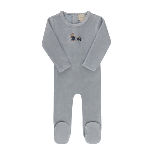 Baby Boy Footie – Blue – Embroidered Bear