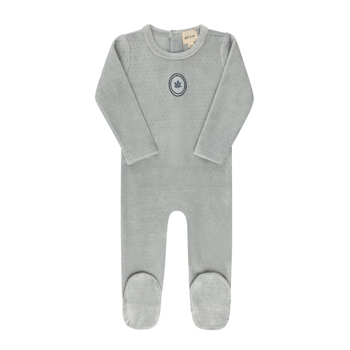 Baby Boy Footie – Blue – Embroidered Floral Dot