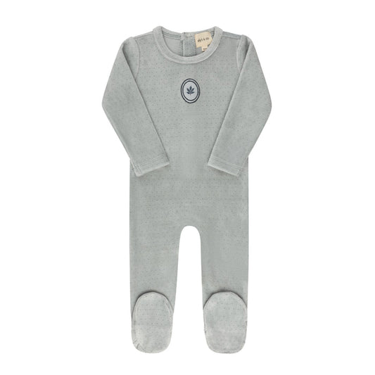 Baby Boy Footie – Blue – Embroidered Floral Dot
