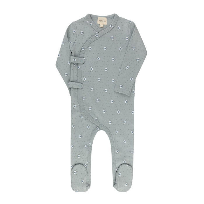 Baby Boy Footie – Blue – Floral Dot
