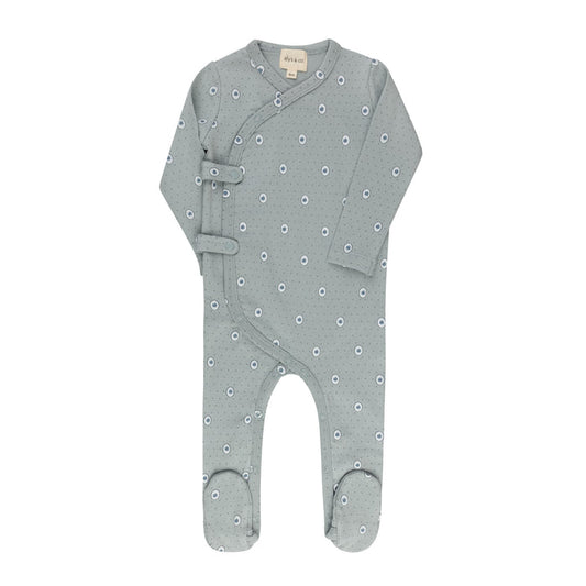 Baby Boy Footie – Blue – Floral Dot