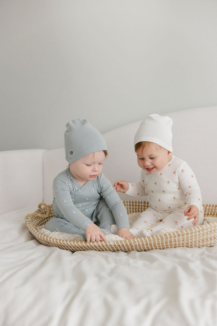 Baby Boy Footie – Blue – Floral Dot