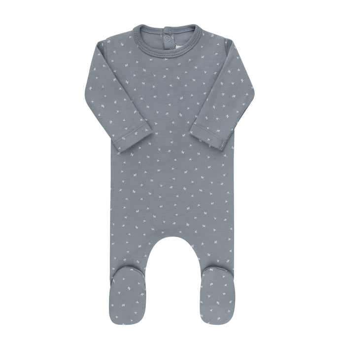 Baby Boy Footie – Blue – Floral Leaf