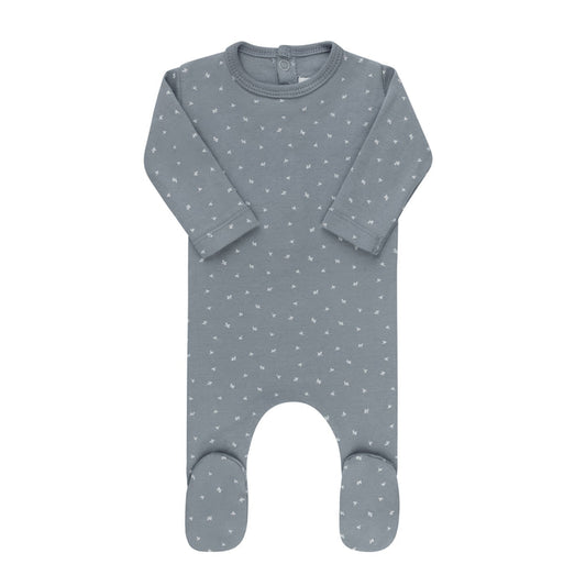 Baby Boy Footie – Blue – Floral Leaf