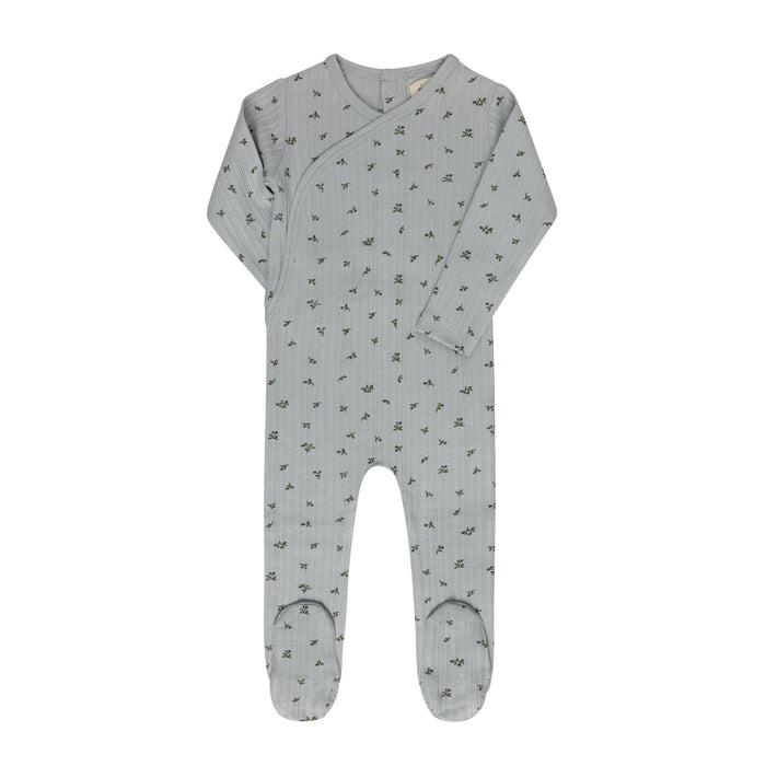 Baby Boy Footie – Blue – Floral Pointelle