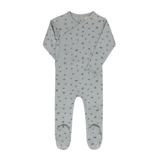 Baby Boy Footie – Blue – Floral Pointelle