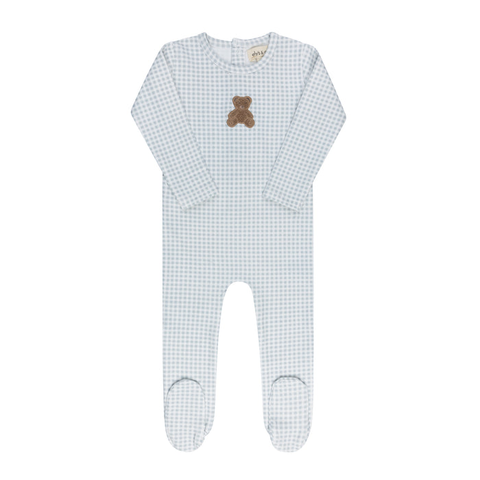 Baby Boy Footie – Blue – Gingham Teddy