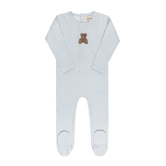 Baby Boy Footie – Blue – Gingham Teddy