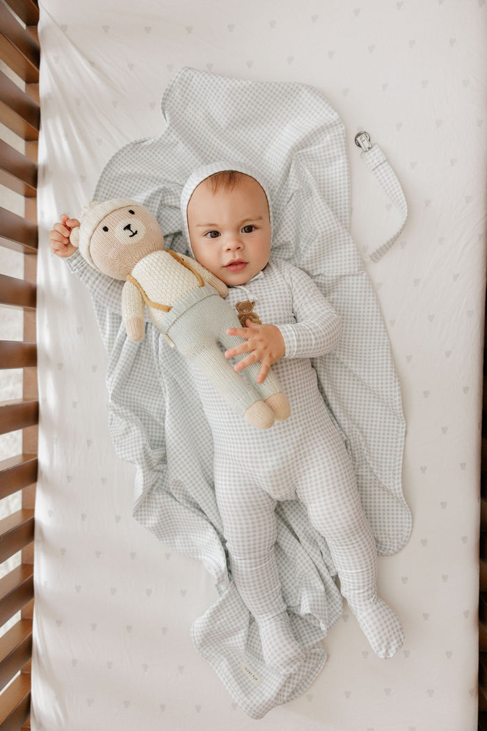 Baby Boy Footie – Blue – Gingham Teddy