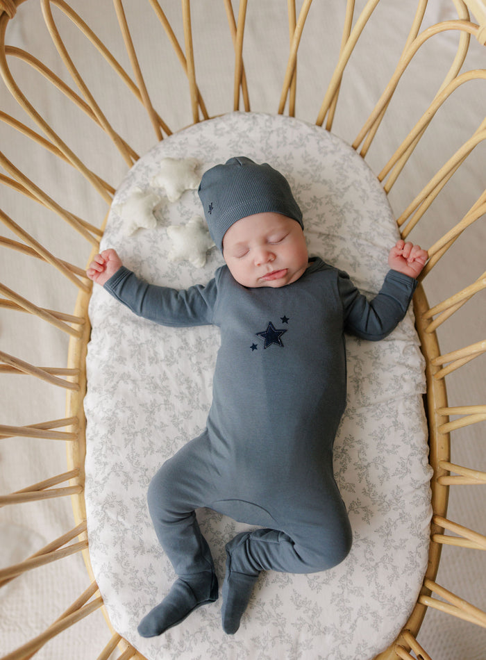 Baby Boy Footie – Blue – Heart & Star