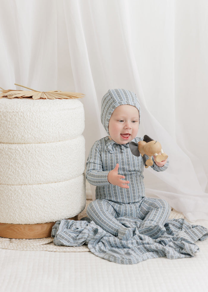 Baby Boy Footie – Blue – Linear Leaf