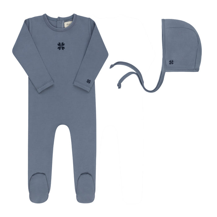 Baby Boy Footie & Bonnet – Blue – Embroidered Clover