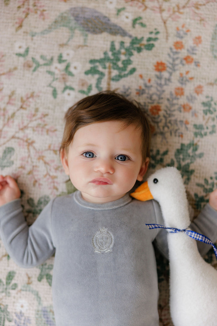 Baby Boy Footie & Bonnet – Blue – Metallic Crest