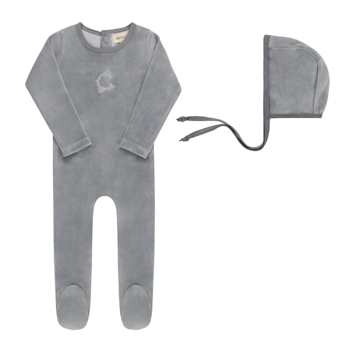 Baby Boy Footie & Bonnet – Blue – Metallic Wreath