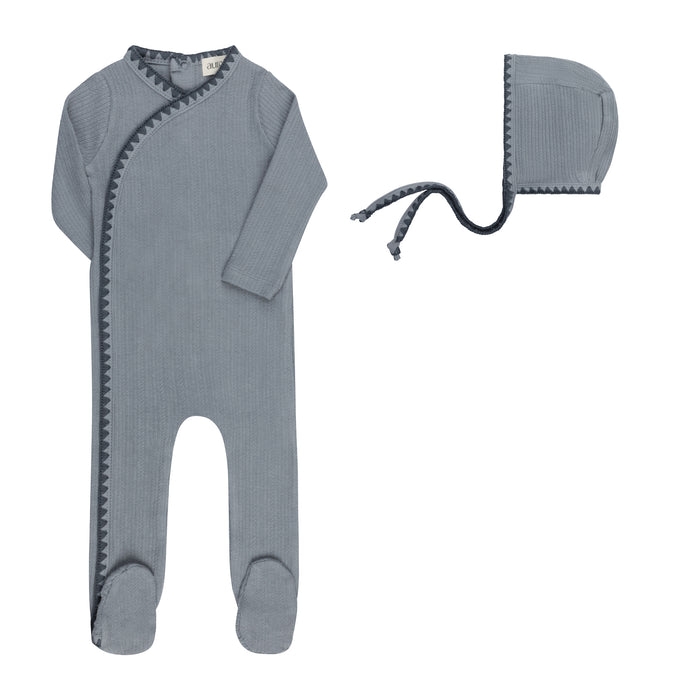 Baby Boy Footie & Bonnet – Blue – Whipstitch